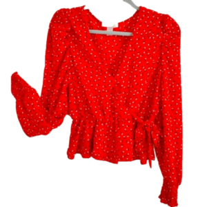 2/$35  REVAMPED Floral printed Long sleeve faux wrap Elastic  Rouching cuffs/he…